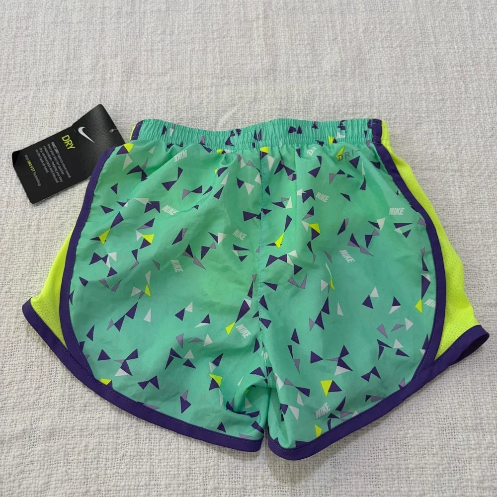 Nike Girls Dri-FIT Tempo Running Shorts Teal Lime Green Geometric Print Size S 5
